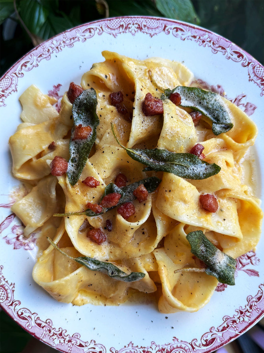 Creamy Butternut Squash Pappardelle with Pancetta & Sage