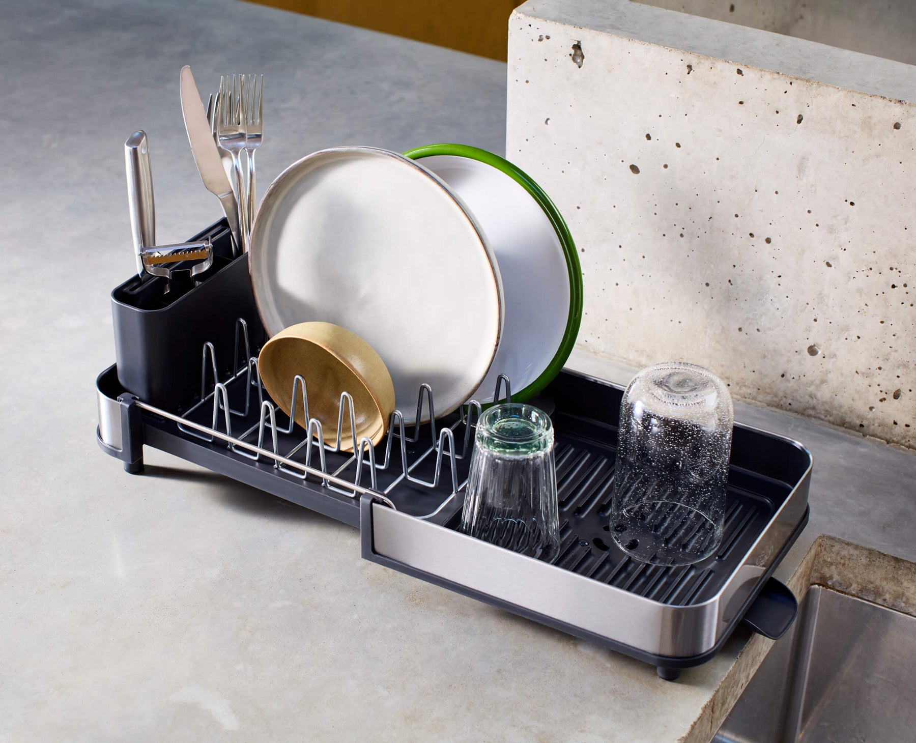 Extend™ Slim Steel Expandable Grey Dish Drainer