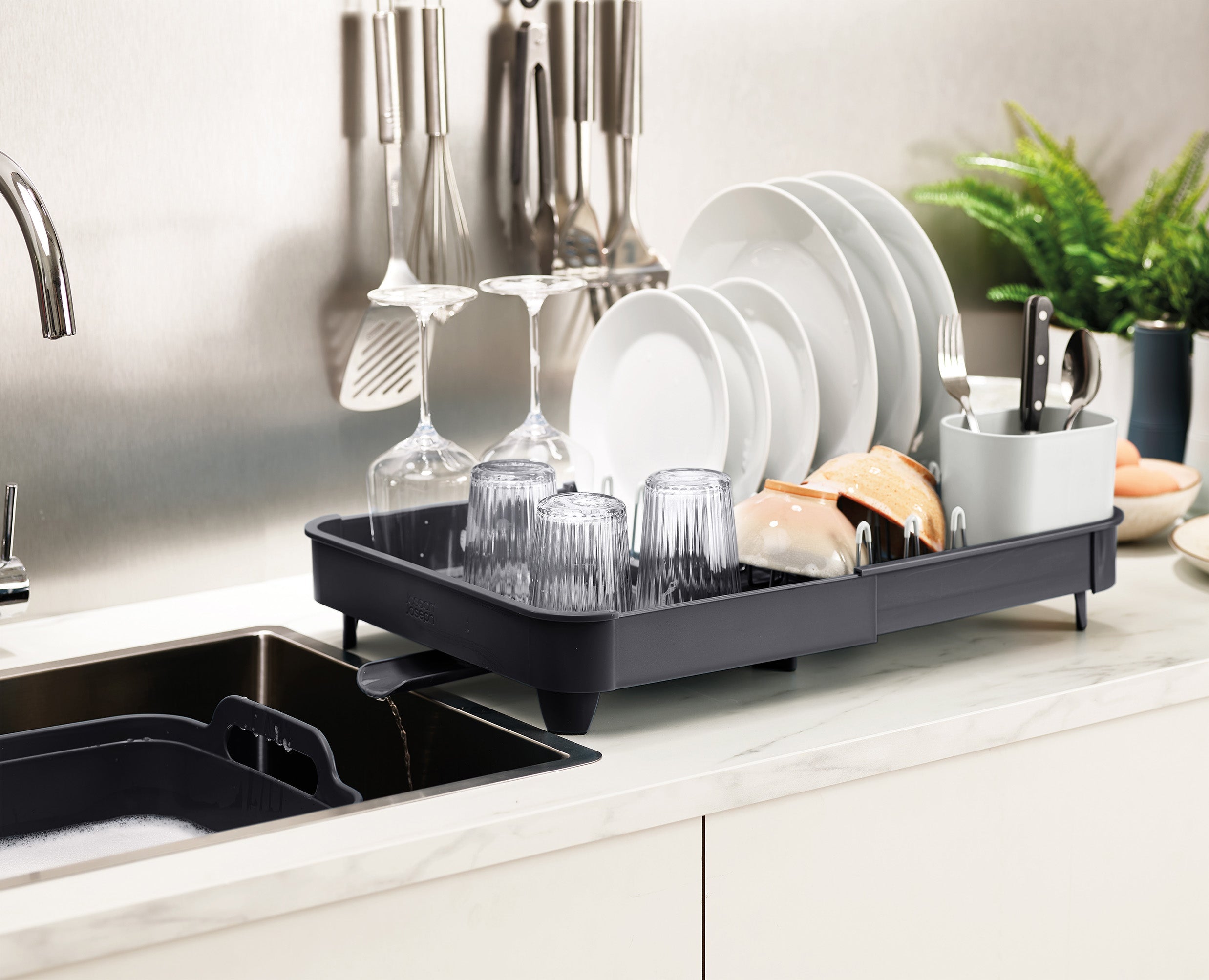 3-piece Grey Drainer, Washing-up Bowl & Brush Set