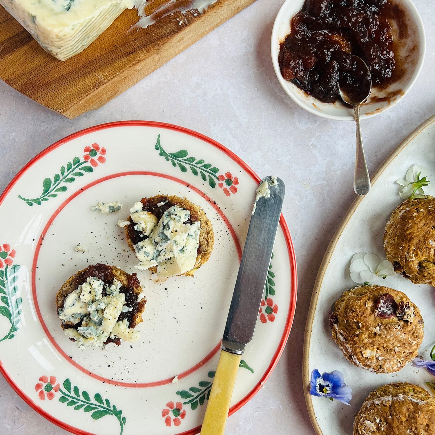 Mixed Spice Soda Bread Scones with Blue Cheese &amp; Chutney