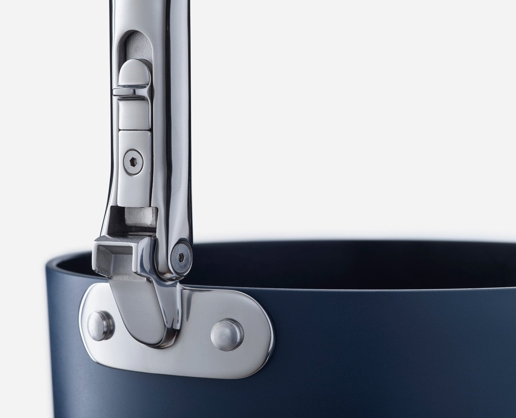 Space Stack Folding Handle Non-Stick 3-Piece Blue Saucepan Set With Lid Storage