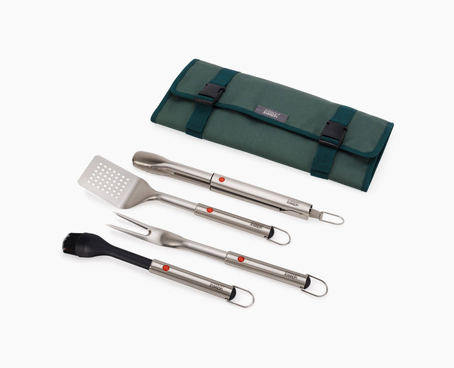 GrillOut 4-Piece Stainless-Steel BBQ Utensil Set with Storage Case