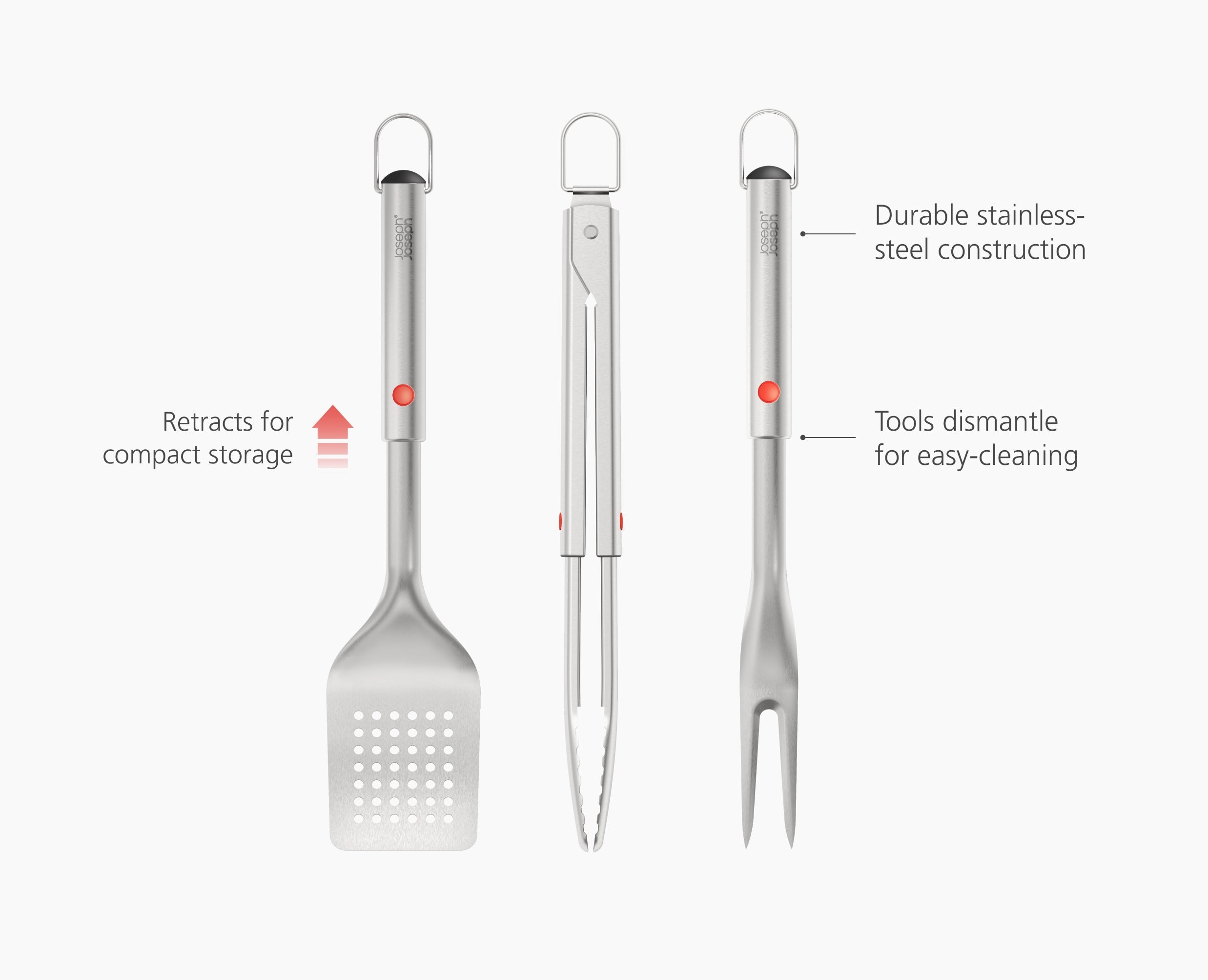 GrillOut™ 3-Piece Stainless-Steel BBQ Turner, Tongs &amp; Fork Set