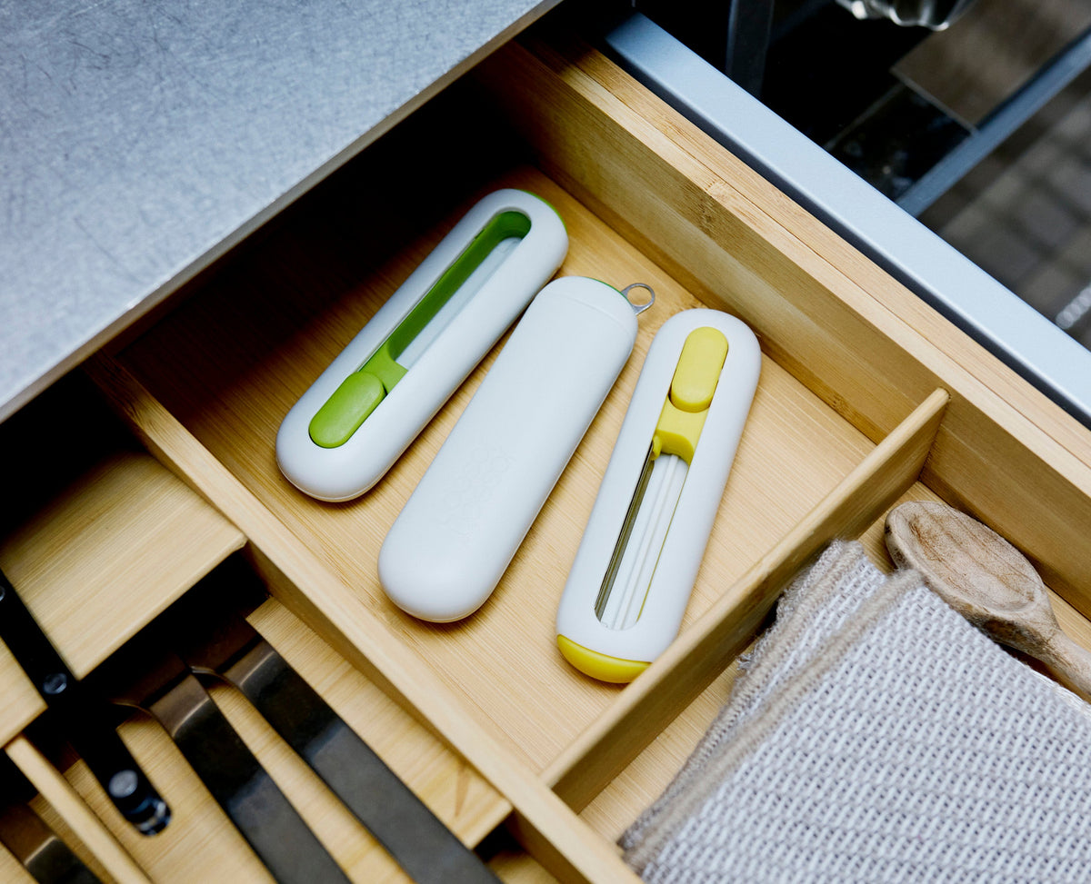 SlideStore™ Stone Green Straight Peeler with Retractable Blade