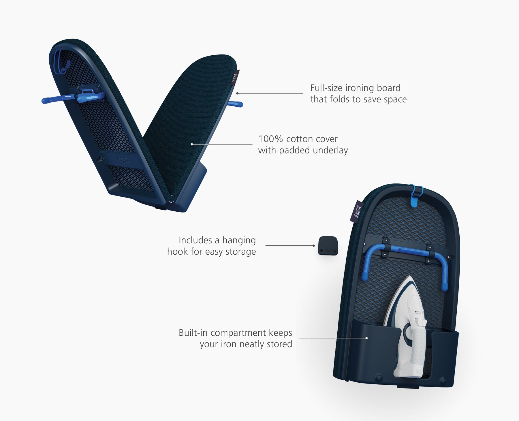 Pocket Max Plus 110cm Folding Blue Ironing Board with Advanced Cover